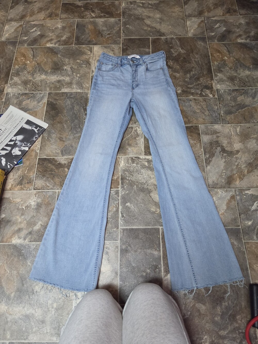 Garage High-Rise Light Blue Flare Jeans with Frayed Hem